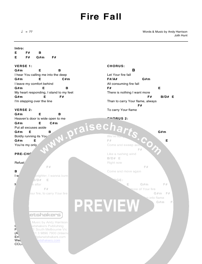 Fire Fall Chords PDF PraiseCharts