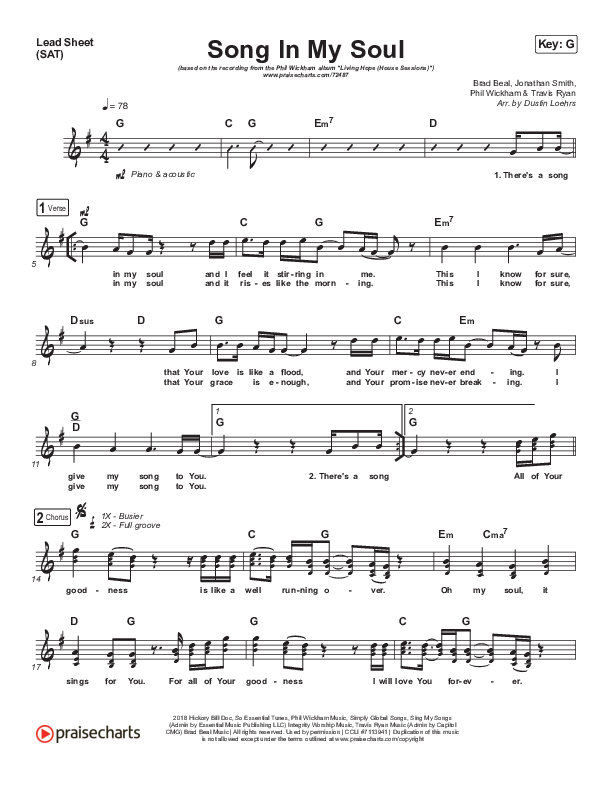 Song In My Soul Lead Sheet (SAT) (Phil Wickham)