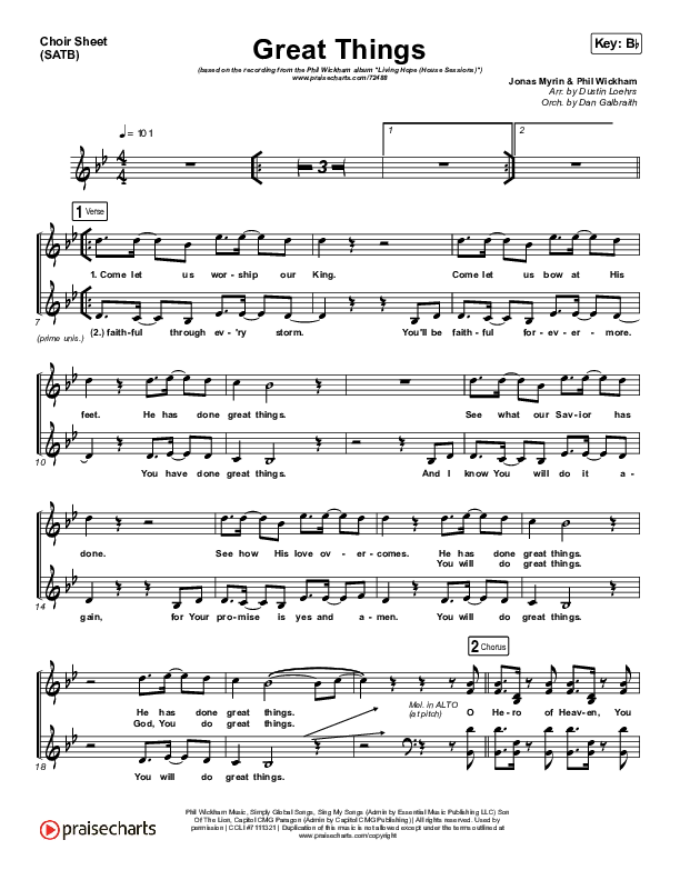 Great Things Choir Sheet (SATB) (Phil Wickham)