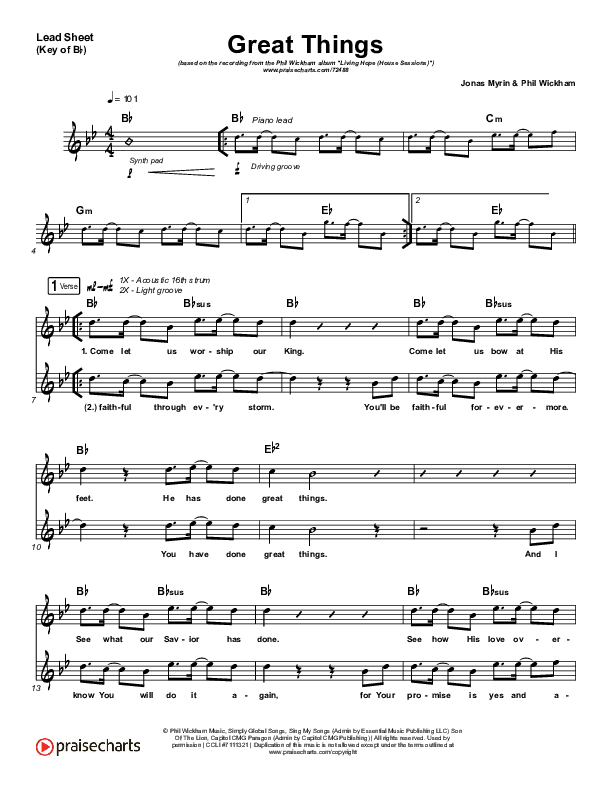Great Things Lead Sheet (Melody) (Phil Wickham)
