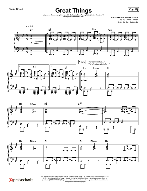 Great Things Piano Sheet (Phil Wickham)
