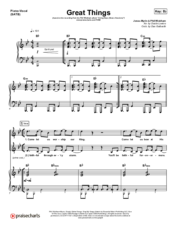 Great Things Piano/Vocal (SATB) (Phil Wickham)