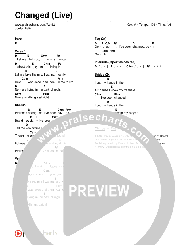 Changed (Live) Chords & Lyrics (Jordan Feliz)