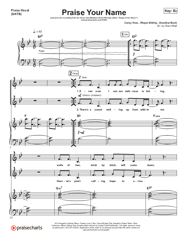 Praise Your Name Piano/Vocal (SATB) (Corey Voss / Madison Street Worship)