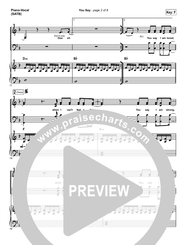 You Say (Piano) sheet music preview indicating page-style notation that can help you build worship piano technique