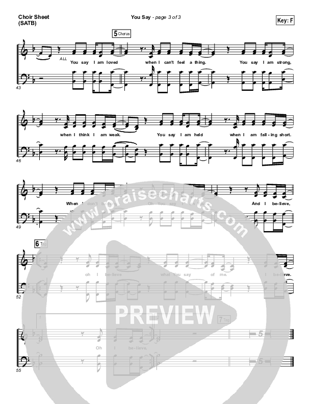 You Say (Piano) Choir Sheet (SATB) (Lauren Daigle)