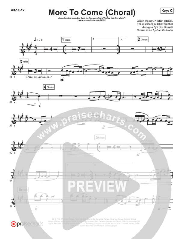 More To Come (Choral Anthem SATB) Alto Sax (Passion / Kristian Stanfill / Arr. Luke Gambill)