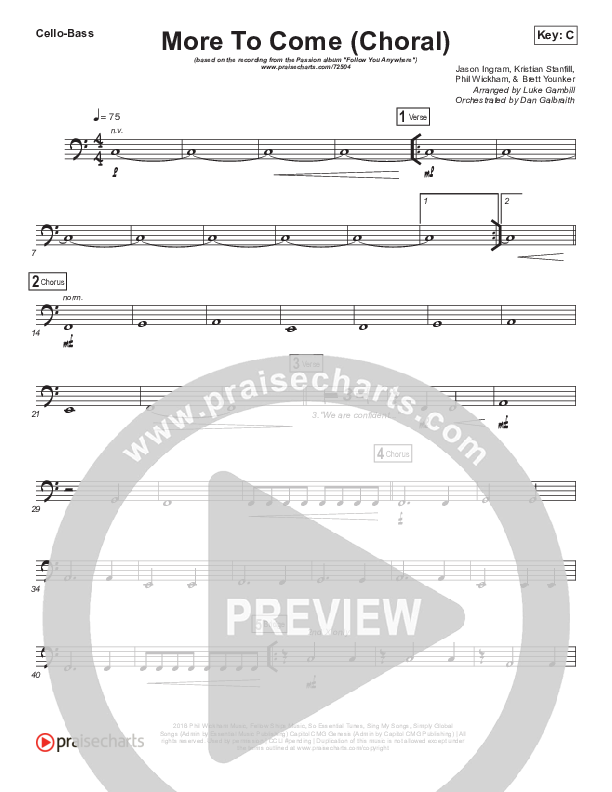 More To Come (Choral Anthem SATB) Cello/Bass (Passion / Kristian Stanfill / Arr. Luke Gambill)