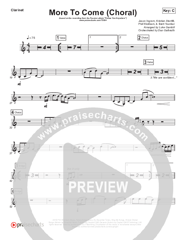 More To Come (Choral Anthem SATB) Clarinet (Passion / Kristian Stanfill / Arr. Luke Gambill)
