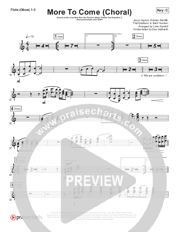 More To Come (Choral Anthem SATB) Flute/Oboe 1/2/3 (Passion / Kristian Stanfill / Arr. Luke Gambill)