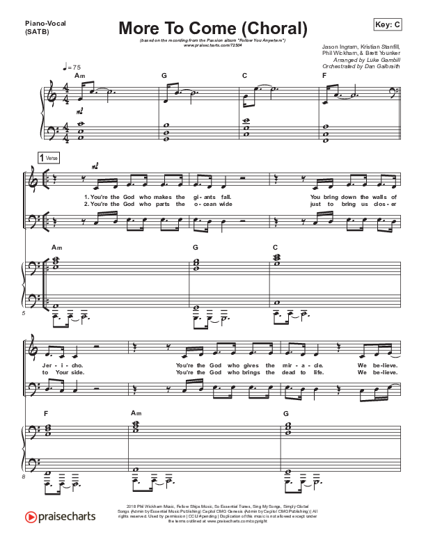 More To Come (Choral Anthem SATB) Piano/Choir (SATB) (Passion / Kristian Stanfill / Arr. Luke Gambill)