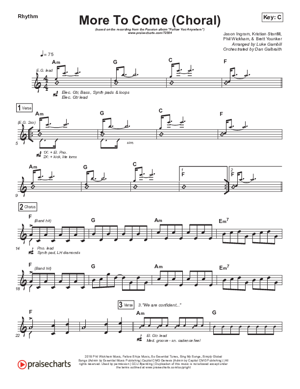 More To Come (Choral Anthem SATB) Rhythm Chart (Passion / Kristian Stanfill / Arr. Luke Gambill)