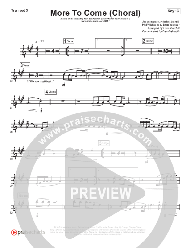 More To Come (Choral Anthem SATB) Trumpet 3 (Passion / Kristian Stanfill / Arr. Luke Gambill)