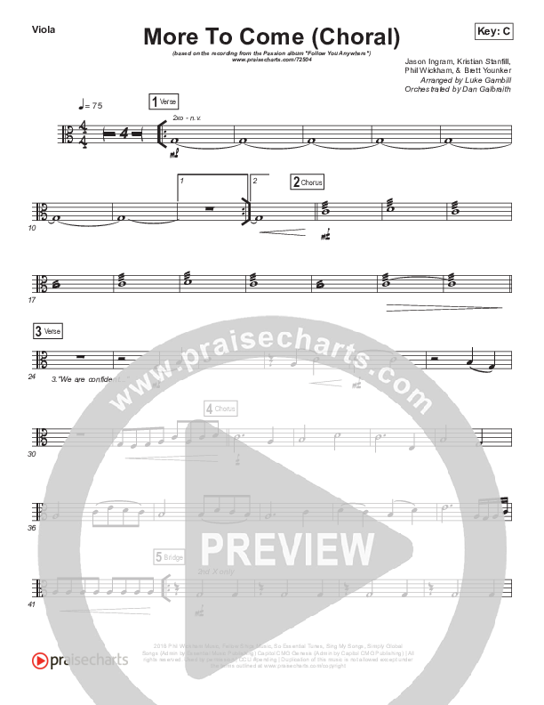 More To Come (Choral Anthem SATB) Viola (Passion / Kristian Stanfill / Arr. Luke Gambill)