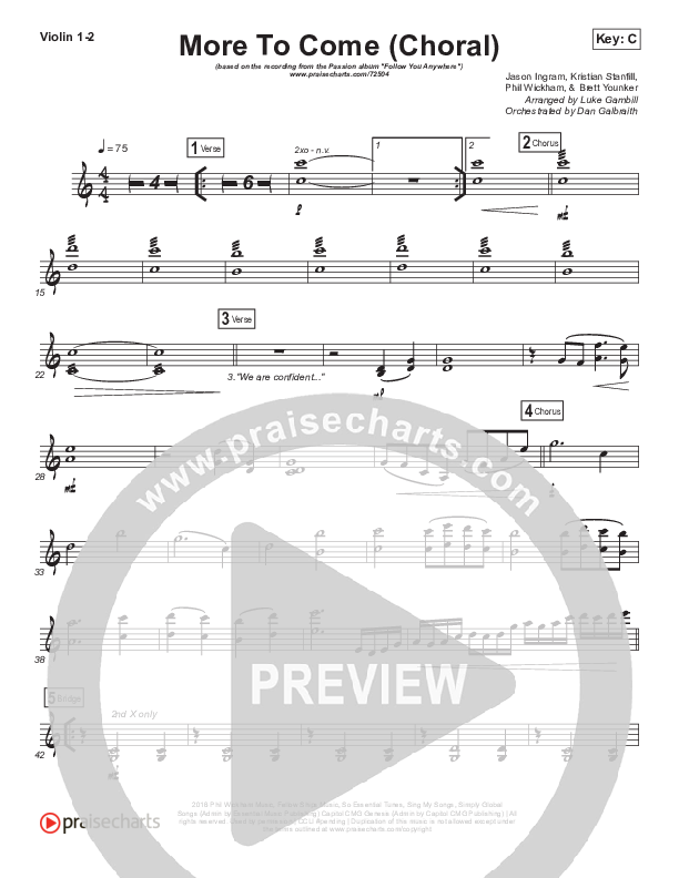 More To Come (Choral Anthem SATB) Violin 1/2 (Passion / Kristian Stanfill / Arr. Luke Gambill)