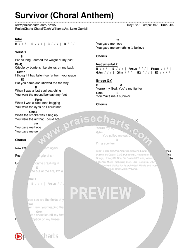 Survivor (Choral Anthem SATB) Chords & Lyrics (Zach Williams / Arr. Luke Gambill)