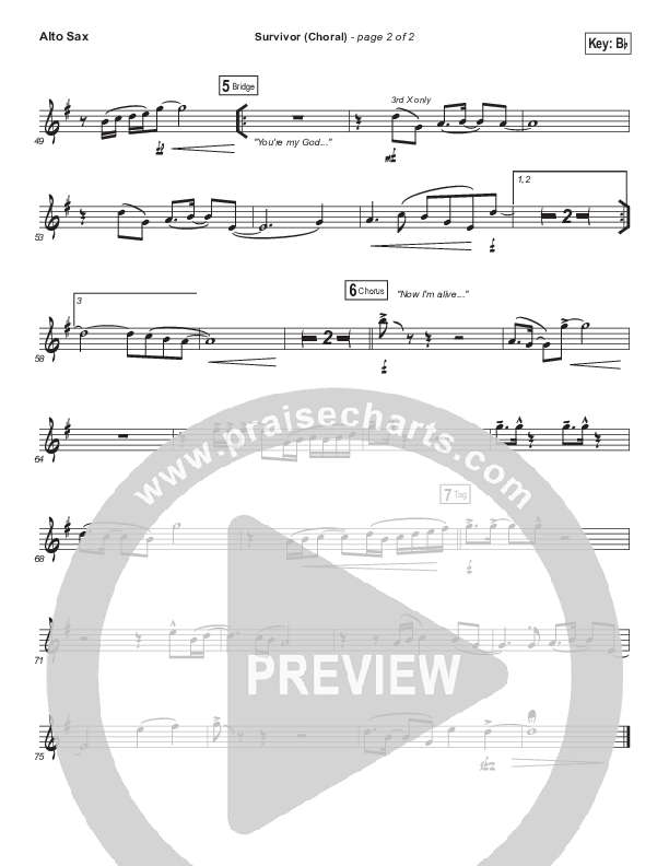 Survivor (Choral Anthem SATB) Alto Sax (Zach Williams / Arr. Luke Gambill)