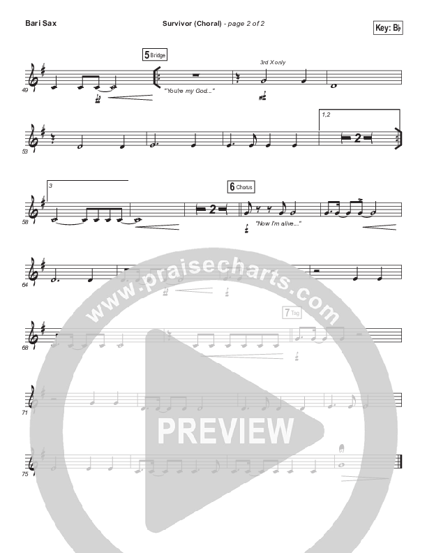 Survivor (Choral Anthem SATB) Bari Sax (Zach Williams / Arr. Luke Gambill)