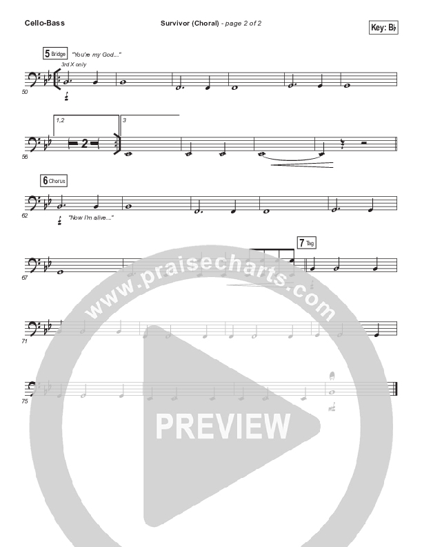 Survivor (Choral Anthem SATB) Cello/Bass (Zach Williams / Arr. Luke Gambill)