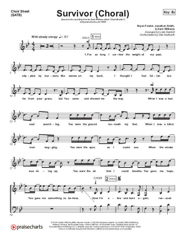Survivor (Choral Anthem SATB) Choir Sheet (SATB) (Zach Williams / Arr. Luke Gambill)