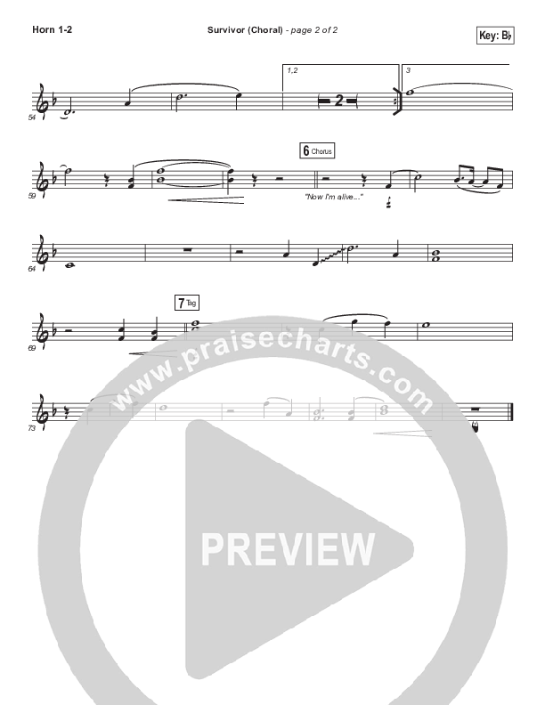 Survivor (Choral Anthem SATB) French Horn 1/2 (Zach Williams / Arr. Luke Gambill)