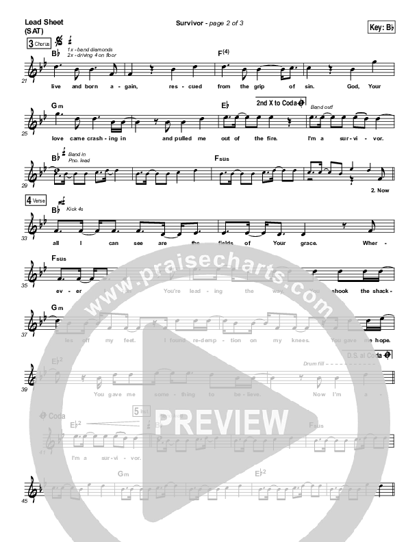 Survivor (Choral Anthem SATB) Lead Sheet (SAT) (Zach Williams / Arr. Luke Gambill)