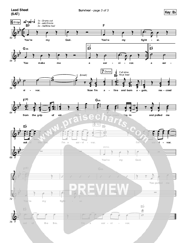 Survivor (Choral Anthem SATB) Lead Sheet (SAT) (Zach Williams / Arr. Luke Gambill)