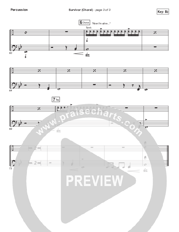 Survivor (Choral Anthem SATB) Percussion (Zach Williams / Arr. Luke Gambill)