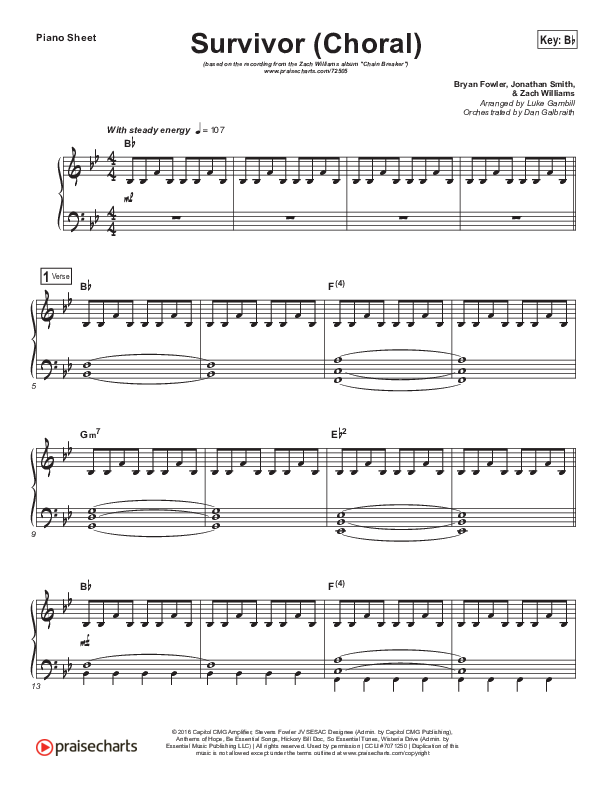 Survivor (Choral Anthem SATB) Piano Sheet (Zach Williams / Arr. Luke Gambill)