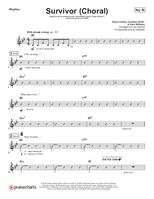 Survivor (Choral Anthem SATB) Rhythm Chart (Zach Williams / Arr. Luke Gambill)