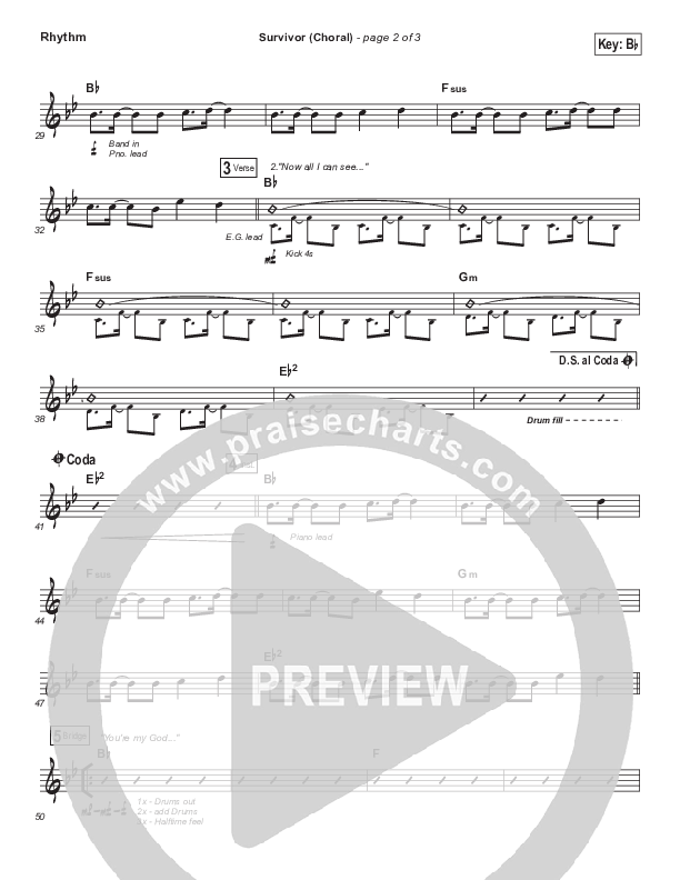 Survivor (Choral Anthem SATB) Rhythm Chart (Zach Williams / Arr. Luke Gambill)