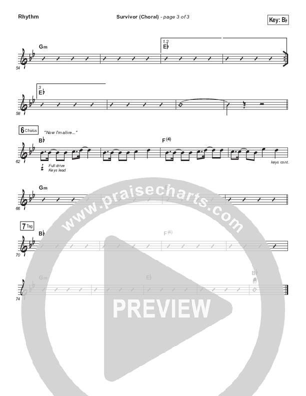 Survivor (Choral Anthem SATB) Rhythm Chart (Zach Williams / Arr. Luke Gambill)
