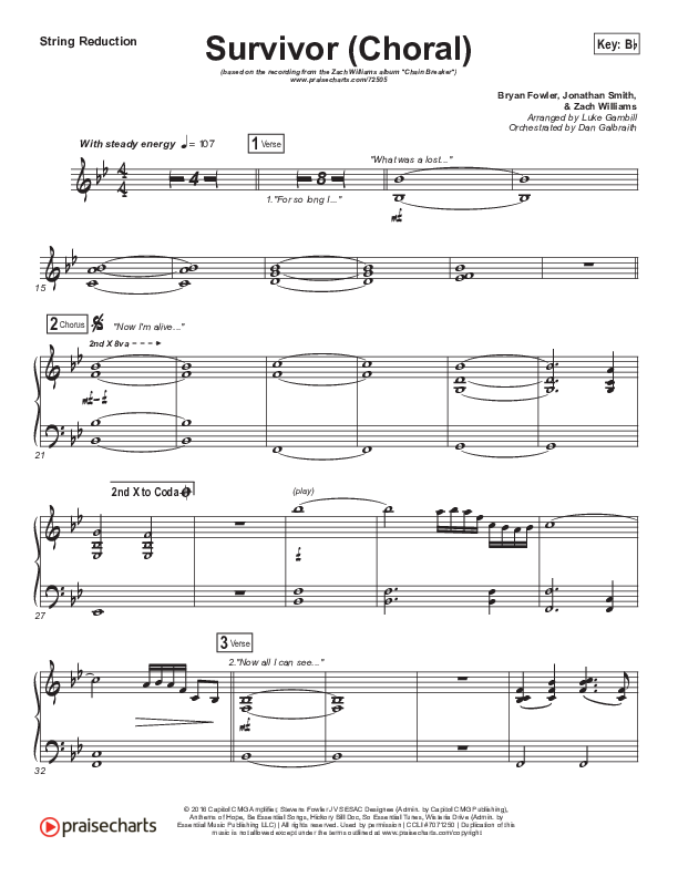 Survivor (Choral Anthem SATB) String Pack (Zach Williams / Arr. Luke Gambill)