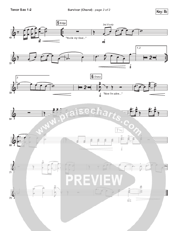 Survivor (Choral Anthem SATB) Tenor Sax 1/2 (Zach Williams / Arr. Luke Gambill)