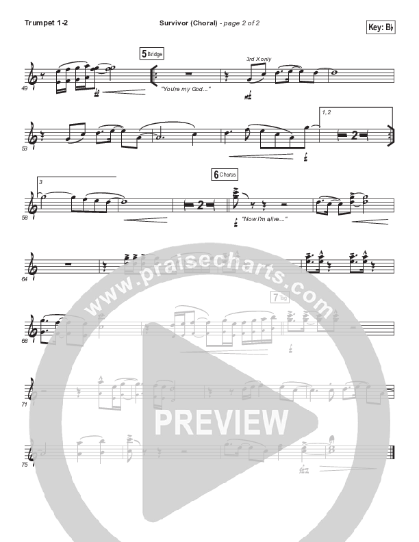 Survivor (Choral Anthem SATB) Trumpet 1,2 (Zach Williams / Arr. Luke Gambill)