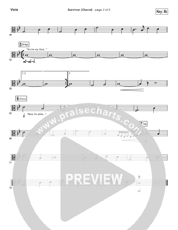 Survivor (Choral Anthem SATB) Viola (Zach Williams / Arr. Luke Gambill)