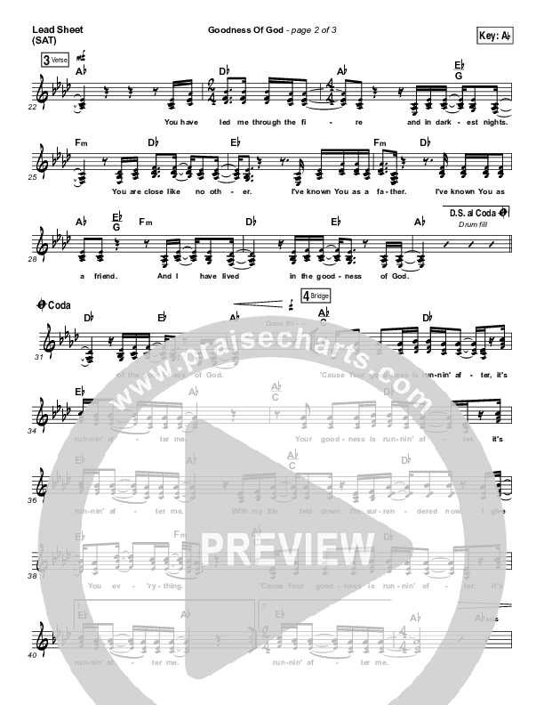 Goodness Of God (Choral Anthem SATB) Lead Sheet (SAT) (Bethel Music / Arr. Luke Gambill)