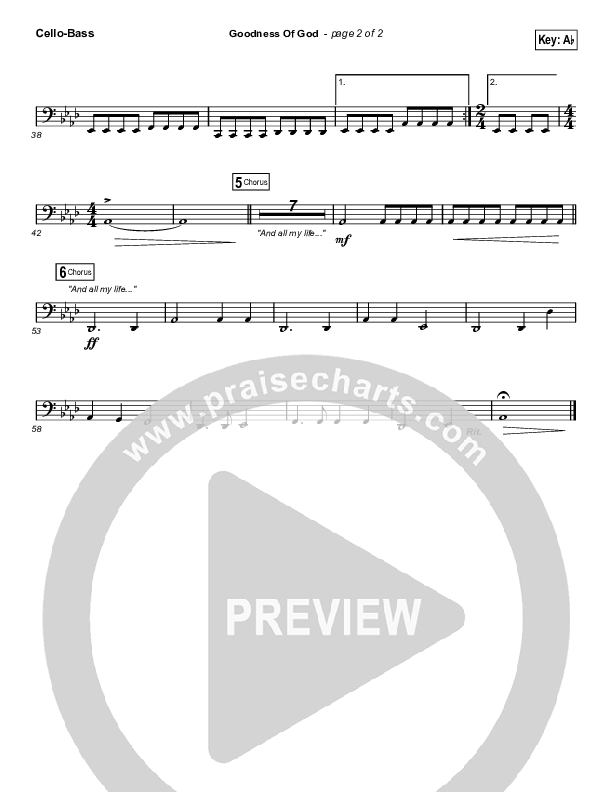 Goodness Of God (Choral Anthem SATB) Cello/Bass (Bethel Music / Arr. Luke Gambill)
