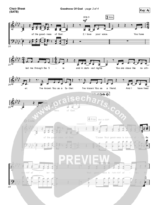 Goodness Of God (Choral Anthem SATB) Choir Vocals (SATB) (Bethel Music / Arr. Luke Gambill)