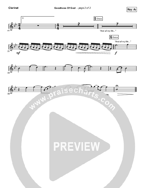 Goodness Of God (Choral Anthem SATB) Clarinet 1,2 (Bethel Music / Arr. Luke Gambill)