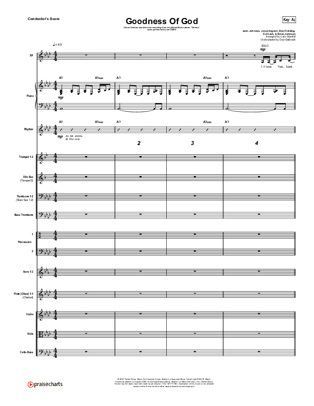 Goodness Of God (Choral Anthem SATB) Orchestration (Bethel Music / Arr. Luke Gambill)