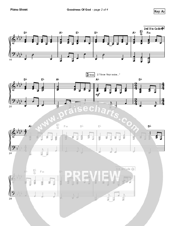 Goodness Of God (Choral Anthem SATB) Piano Sheet (Bethel Music / Arr. Luke Gambill)