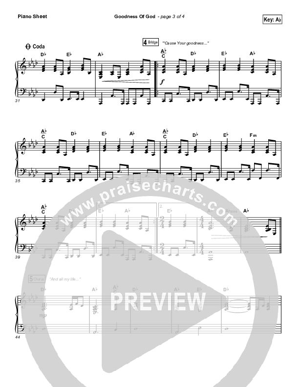 Goodness Of God (Choral Anthem SATB) Piano Sheet (Bethel Music / Arr. Luke Gambill)