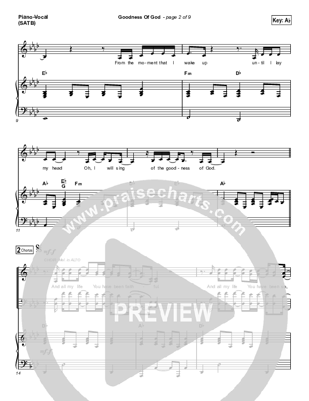 Goodness Of God (Choral Anthem SATB) Piano/Vocal Pack (Bethel Music / Arr. Luke Gambill)