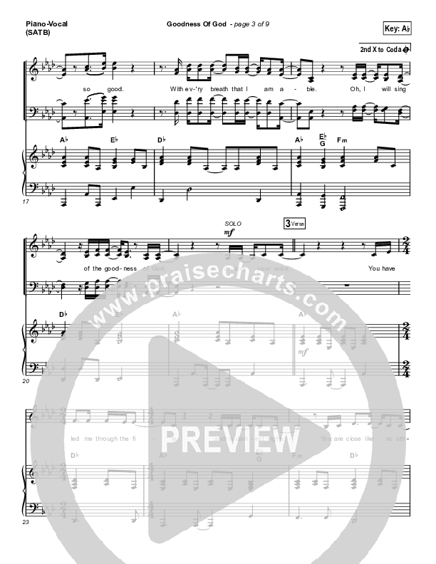 Goodness Of God (Choral Anthem SATB) Piano/Vocal (SATB) (Bethel Music / Arr. Luke Gambill)