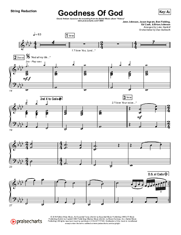 Goodness Of God (Choral Anthem SATB) String Reduction (Bethel Music / Arr. Luke Gambill)