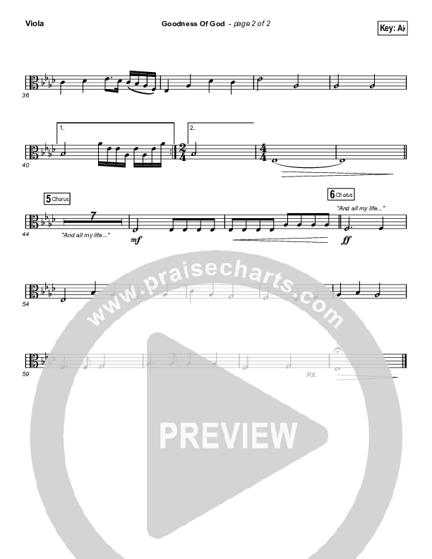 Goodness Of God (Choral Anthem SATB) Viola (Bethel Music / Arr. Luke Gambill)