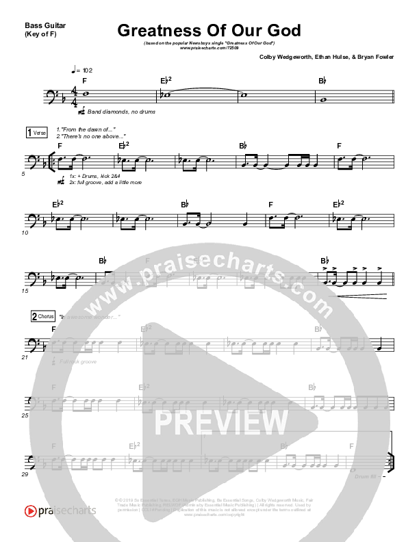 Greatness Of Our God Bass Guitar (Newsboys)