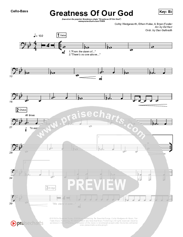 Greatness Of Our God Cello/Bass (Newsboys)