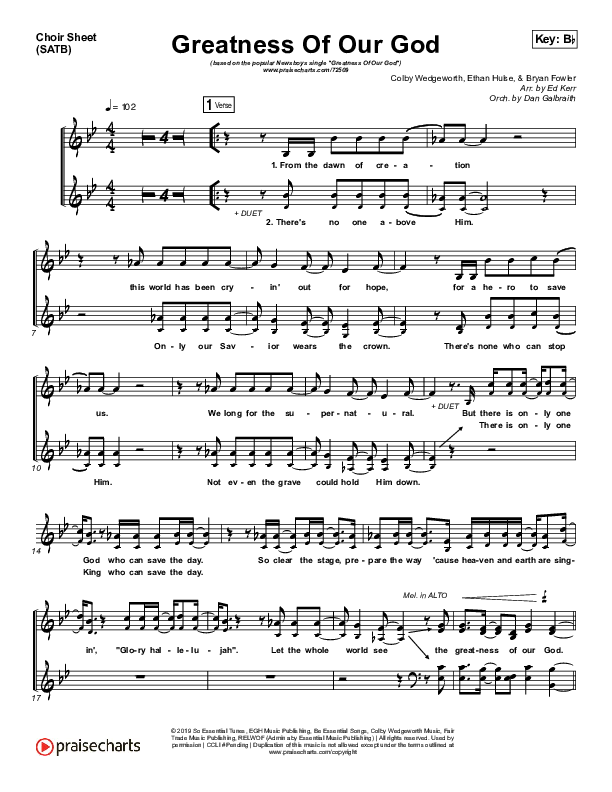 Greatness Of Our God Choir Sheet (SATB) (Newsboys)